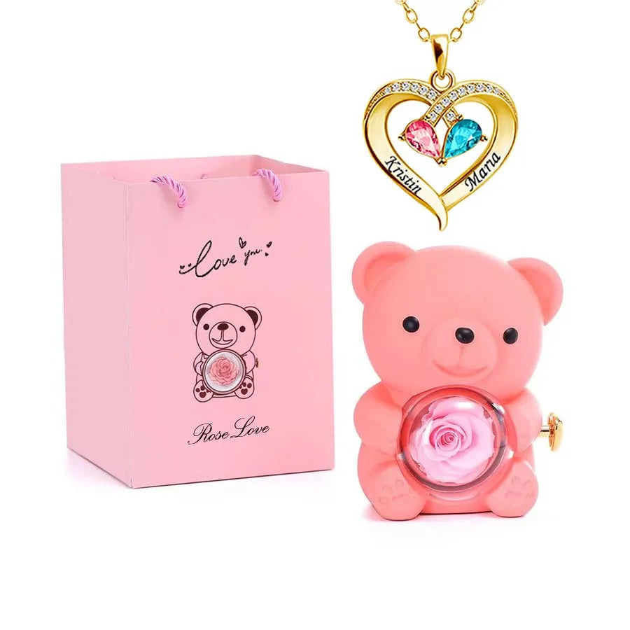 Teddy Love Bear Gifts Box with Necklace